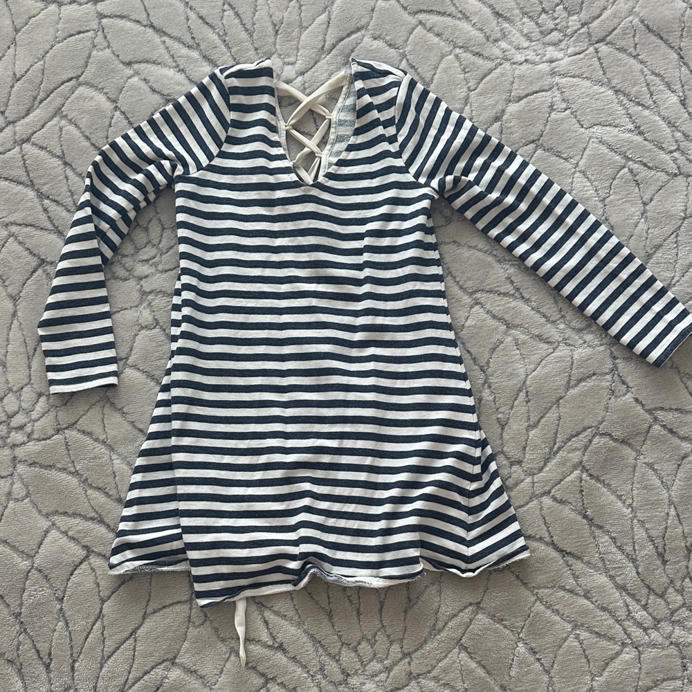 by & by Navy and Cream Striped Dress